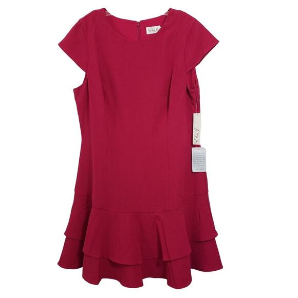NWT Eliza J stretch ruffle crepe berry short sleeve mini dress woman's size 16 - Picture 2 of 11